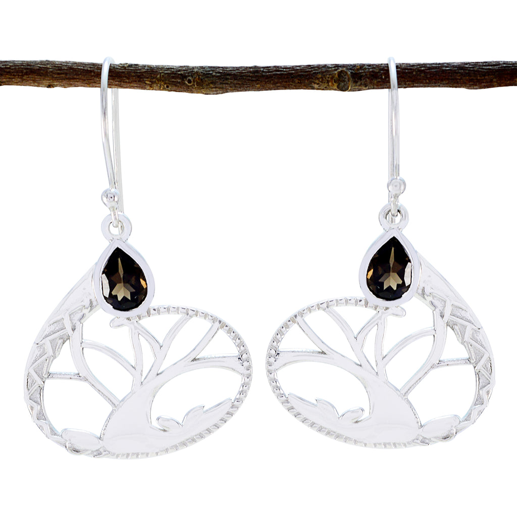 Smoky-Quartz-Middle-Eastern-Clara-Solitaire-Dangle-Brown-925-Silver-Earring