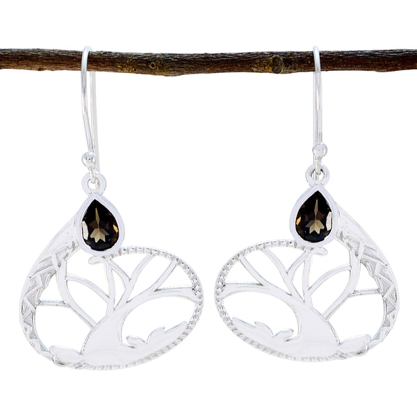 Smoky-Quartz-Middle-Eastern-Clara-Solitaire-Dangle-Brown-925-Silver-Earring