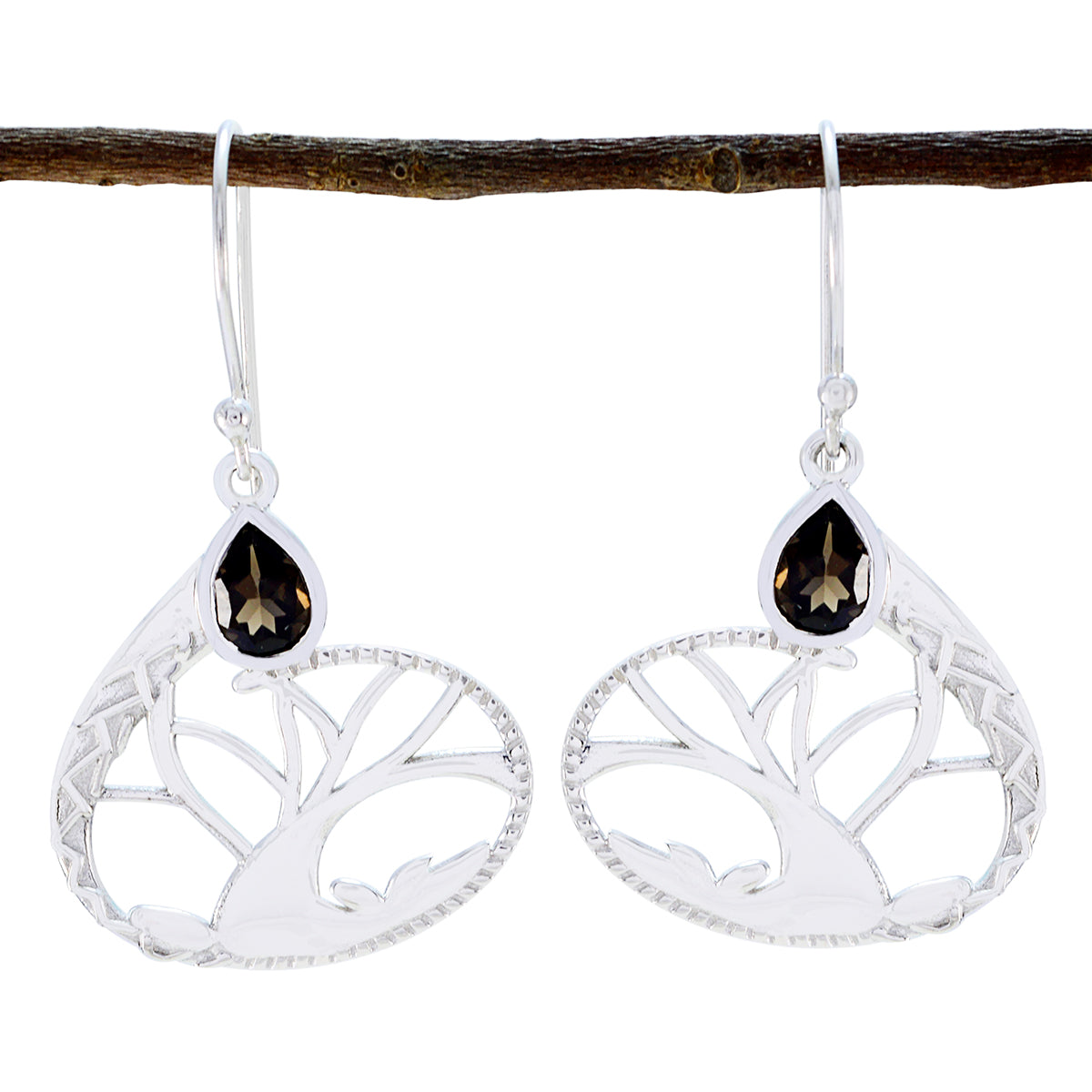 Smoky-Quartz-Middle-Eastern-Clara-Solitaire-Dangle-Brown-925-Silver-Earring