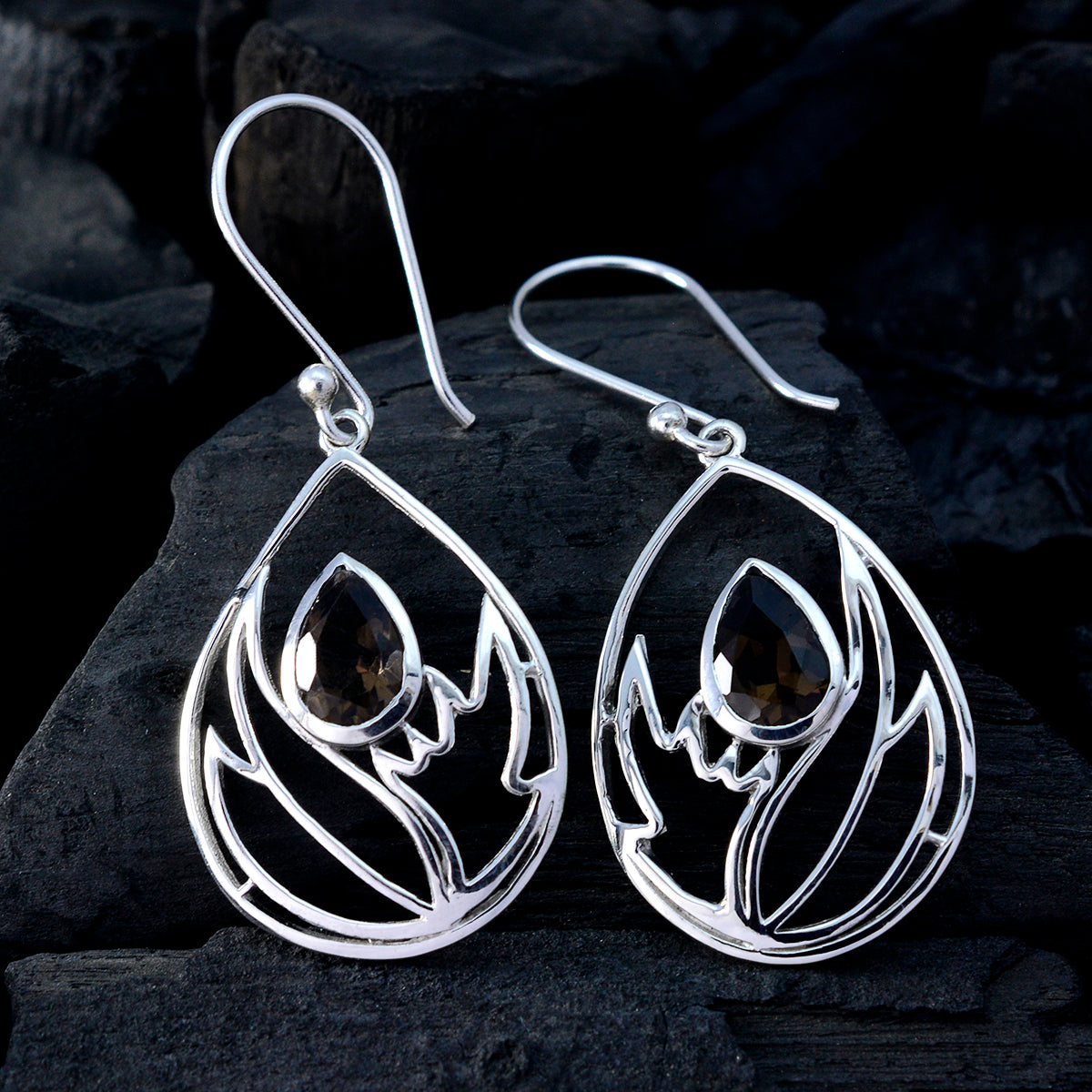 Smoky Quartz Mexican Constanza Solitaire Dangle Brown 925 Sterling Silver Earring Второстепенное изображение товара