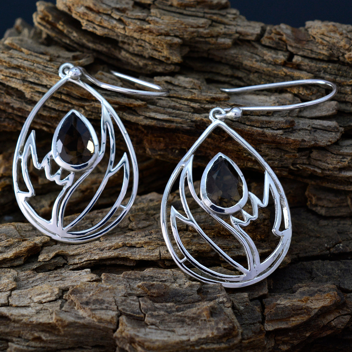 Smoky-Quartz-Mexican-Constanza-Solitaire-Dangle-Brown-925-Sterling-Silver-Earring