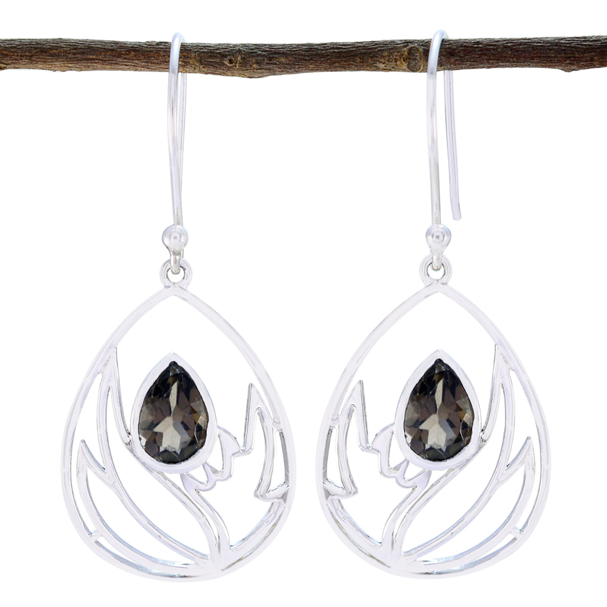 Smoky-Quartz-Mexican-Constanza-Solitaire-Dangle-Brown-925-Sterling-Silver-Earring Главное изображение товара