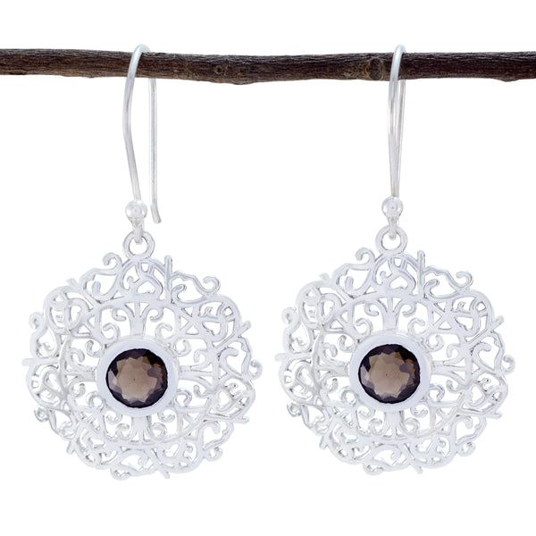 Smoky-Quartz-German-Nella-Solitaire-Dangle-Brown-Silver-Earring