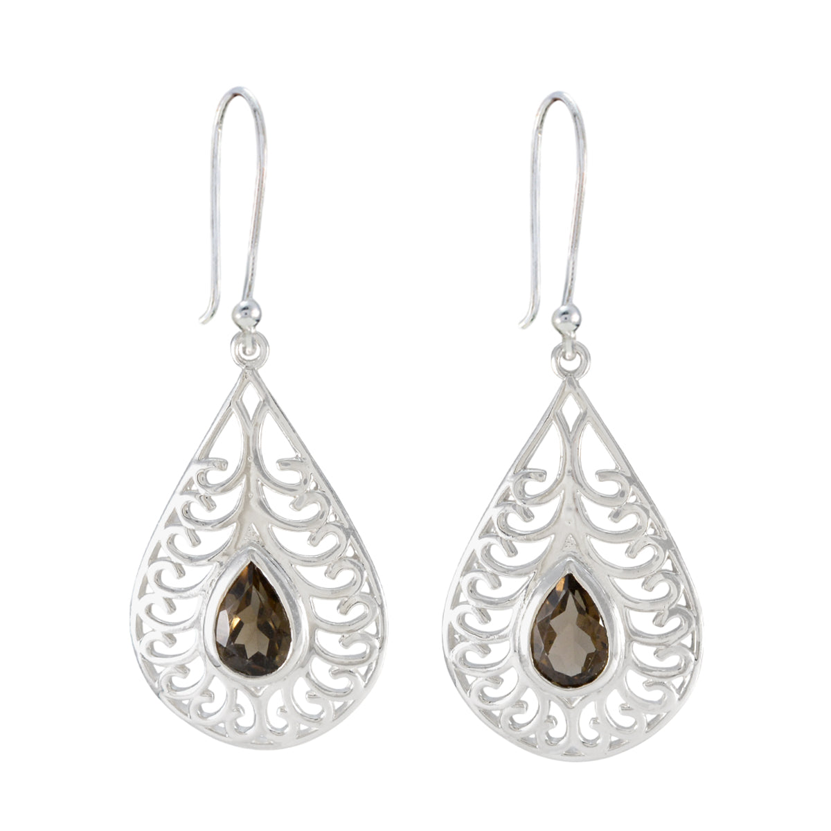 Smoky-Quartz-Australian-Daniela-Solitaire-Dangle-Brown-92.5-Silver-Earring Imagen principal del producto