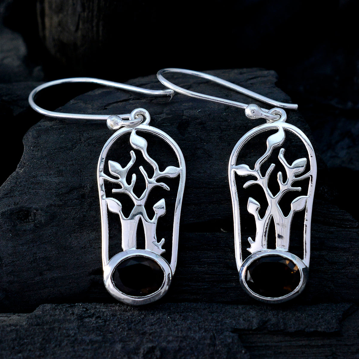 Smoky-Quartz-Australian-Sophia-Solitaire-Dangle-Brown-925-Silver-Earring