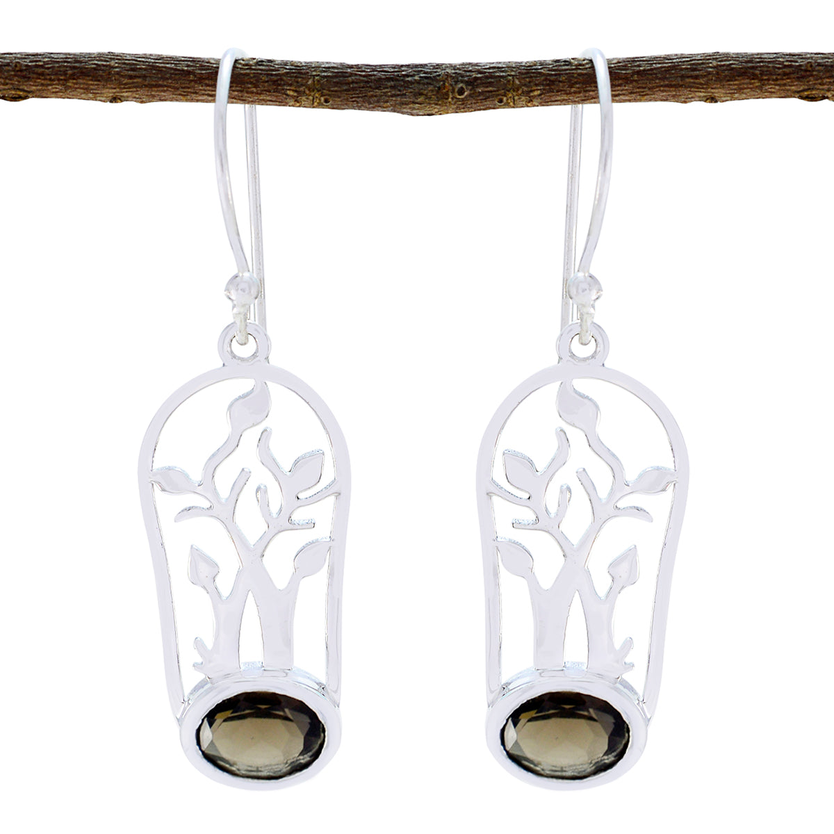 Rauchquarz-Australian-Sophia-Solitaire-Dangle-Braun-925-Silber-Ohrring Hauptbild