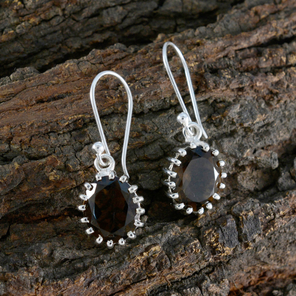 Smoky-Quartz-African-Gabriela-Solitaire-Dangle-Brown-Silver-Earring