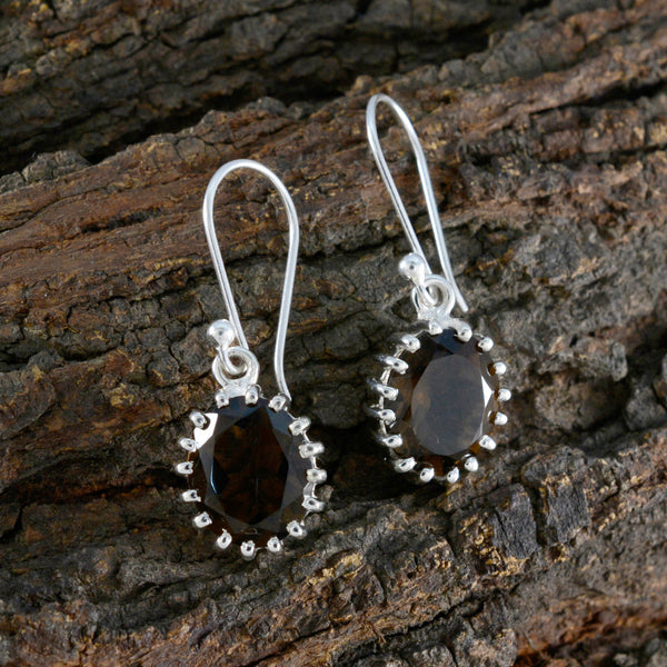 Smoky-Quartz-African-Gabriela-Solitaire-Dangle-Brown-Silver-Earring