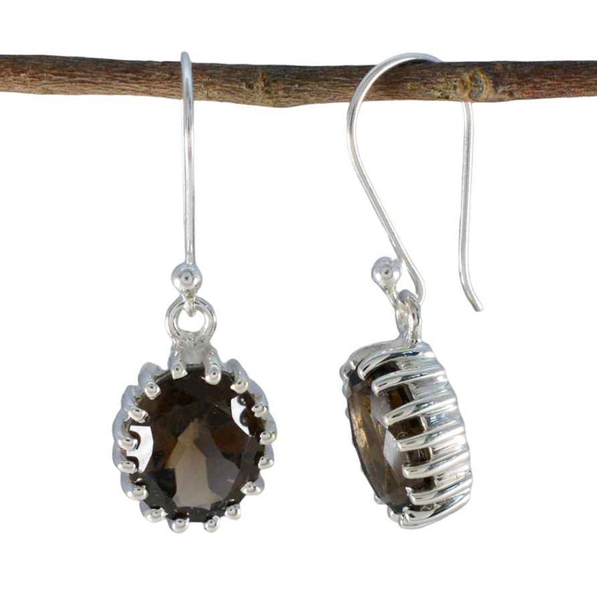 Smoky-Quartz-African-Gabriela-Solitaire-Dangle-Brown-Silver-Earring Huvudsaklig produktbild