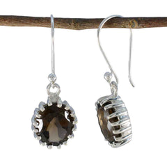 Smoky-Quartz-African-Gabriela-Solitaire-Dangle-Brown-Silver-Earring