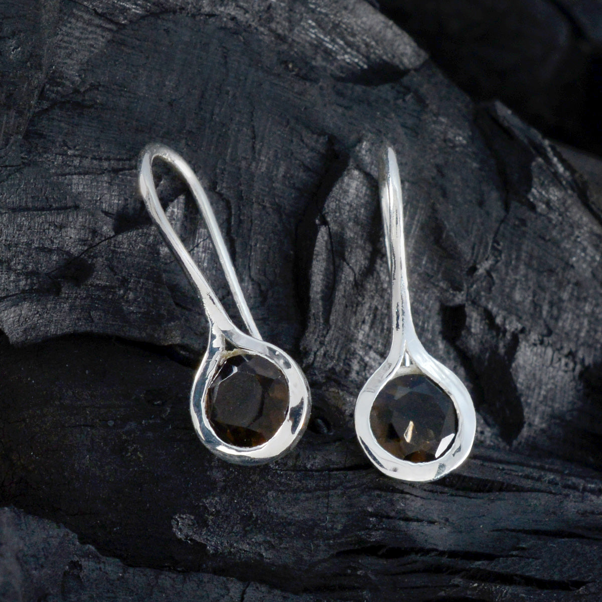 Smoky Quartz Latin American Kennedy Solitaire Dangle Brown Silver Earring Secondary image