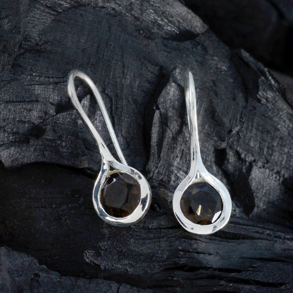 Smoky-Quartz-Latin-American-Kennedy-Solitaire-Dangle-Brown-Silver-Earring