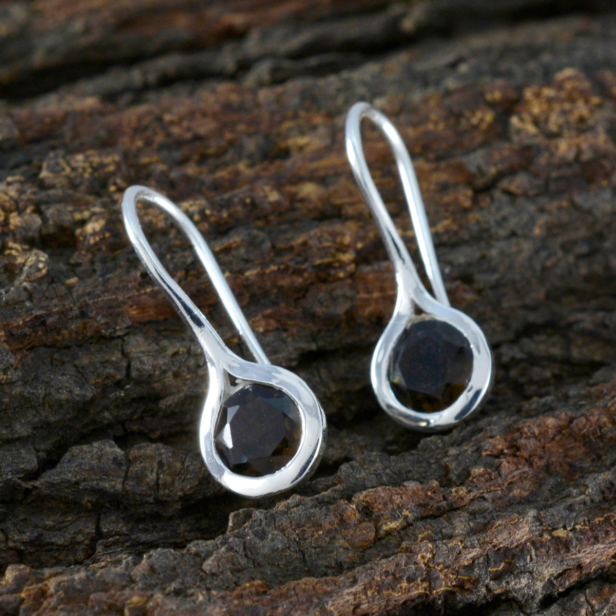 Smoky-Quartz-Latin-American-Kennedy-Solitaire-Dangle-Brown-Silver-Earring