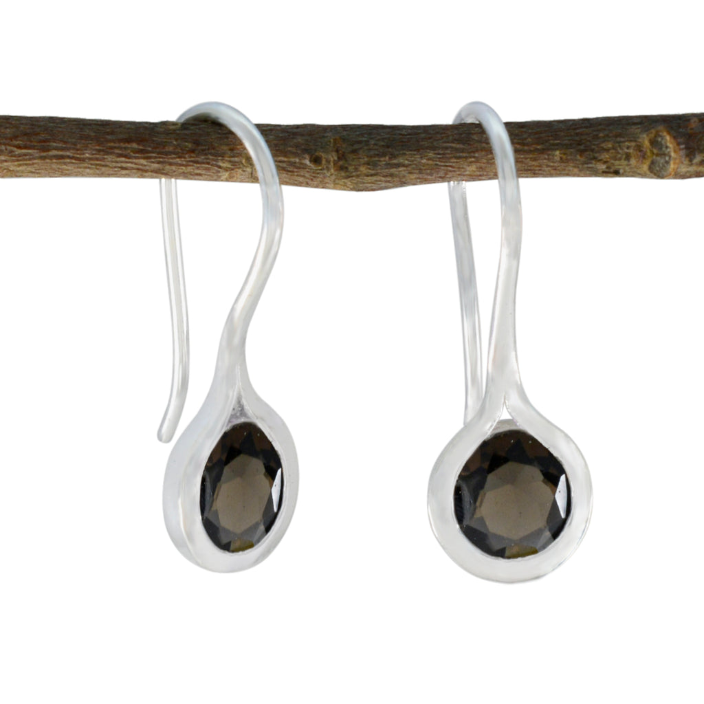 Smoky-Quartz-Latin-American-Kennedy-Solitaire-Dangle-Brown-Silver-Earring