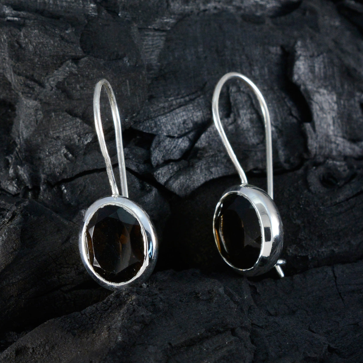 Smoky-Quartz-Moroccan-Isadora-Solitaire-Dangle-Brown-925-Sterling-Silver-Earring