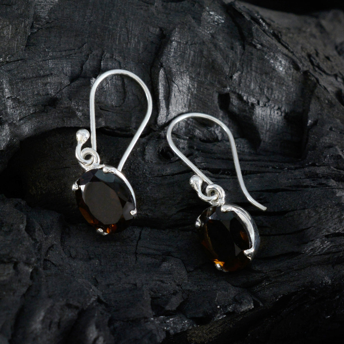 Smoky-Quartz-American-Joaquina-Solitaire-Dangle-Brown-925-Sterling-Silver-Earring