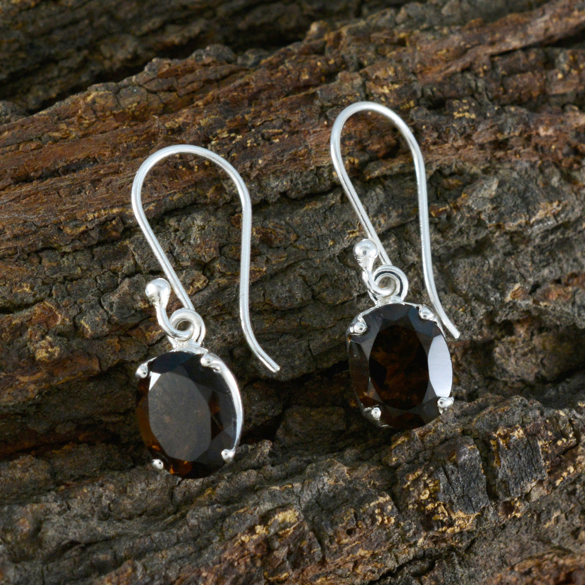 Smoky-Quartz-American-Joaquina-Solitaire-Dangle-Brown-925-Sterling-Silver-Earring