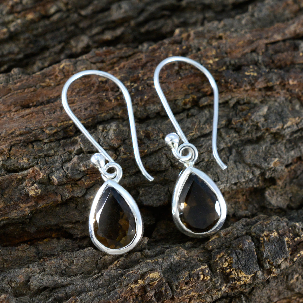 Smoky-Quartz-African-Haruka-Solitaire-Dangle-Brown-Silver-Earring