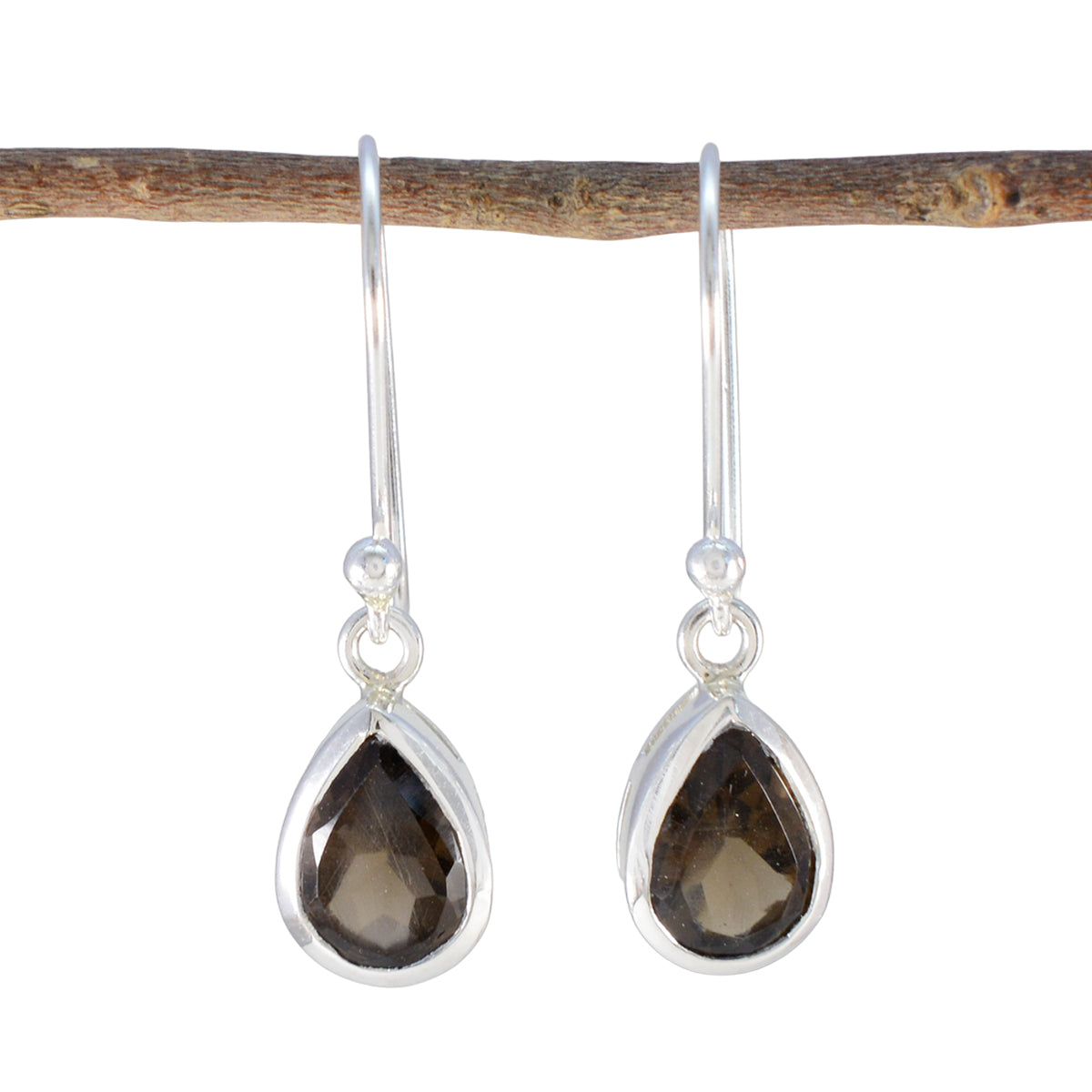Smoky-Quartz-African-Haruka-Solitaire-Dangle-Brown-Silver-Earring Главное изображение товара