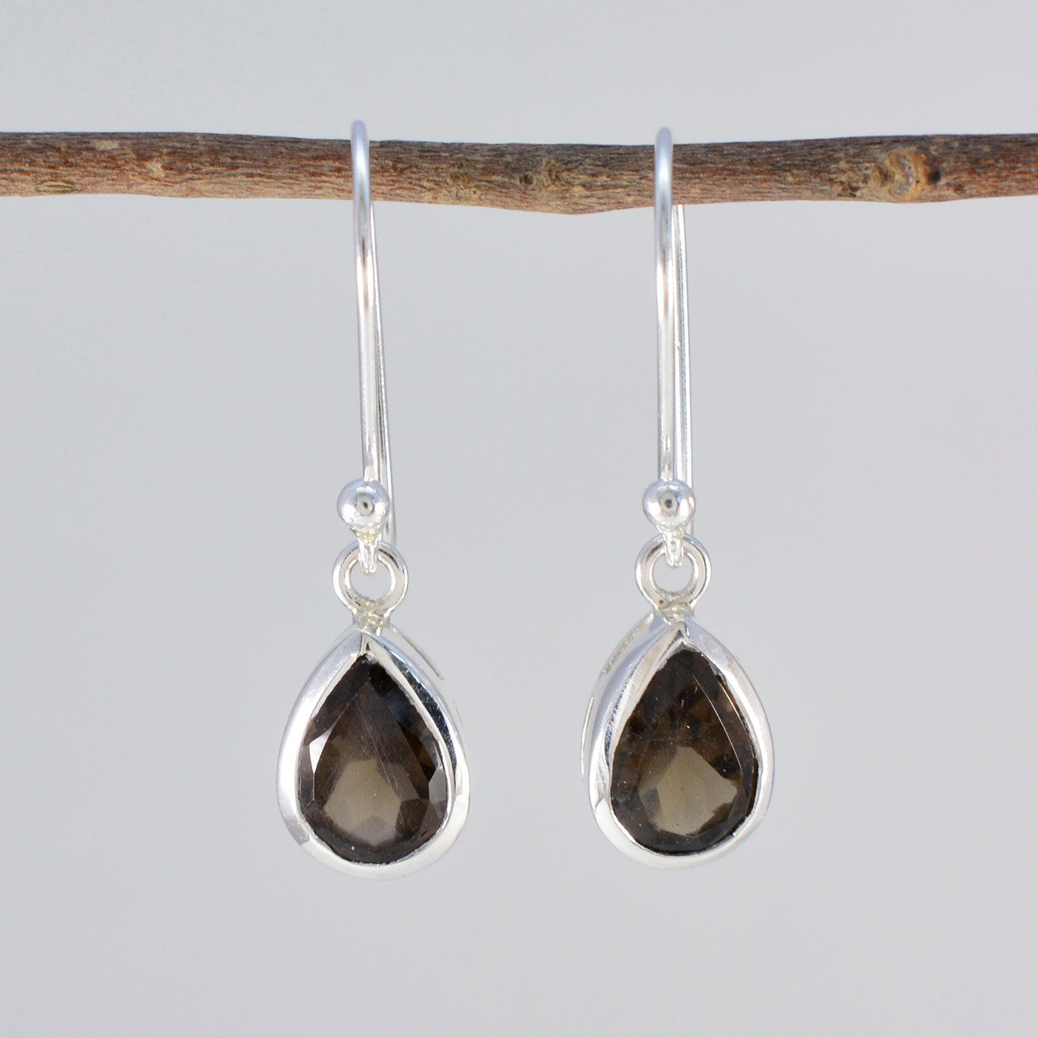 Smoky Quartz African Haruka Solitaire Dangle Brown Silver Earring Второстепенное изображение товара
