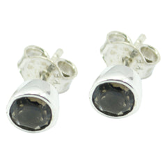 Smoky-Quartz-Japanese-Soo-jin-Solitaire-Stud-Brown-Silver-Earring