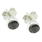 Smoky-Quartz-Japanese-Soo-jin-Solitaire-Stud-Brown-Silver-Earring
