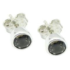Smoky-Quartz-Japanese-Soo-jin-Solitaire-Stud-Brown-Silver-Earring