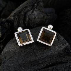 Smoky-Quartz-Japanese-Julieta-Solitaire-Stud-Brown-925-Silver-Earring