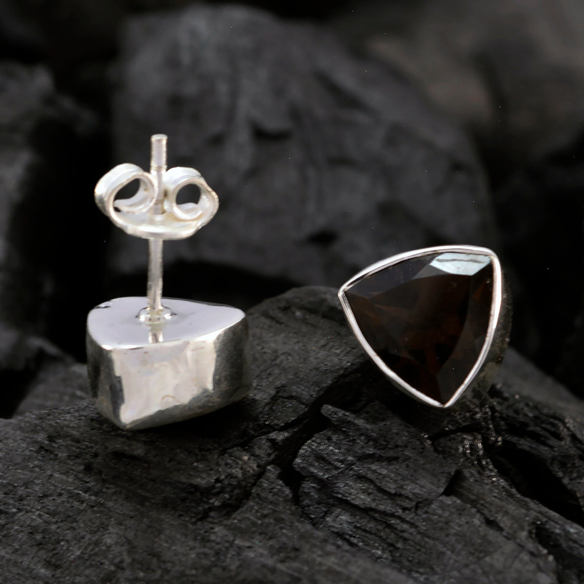 Smoky Quartz Turkish Laura Solitaire Stud Brown 925 Sterling Silver Earring Второстепенное изображение товара