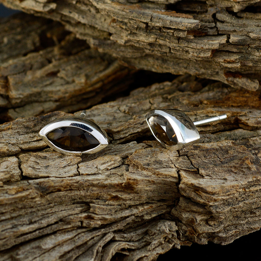 Smoky-Quartz-Italian-Lorena-Solitaire-Stud-Brown-Silver-Earring