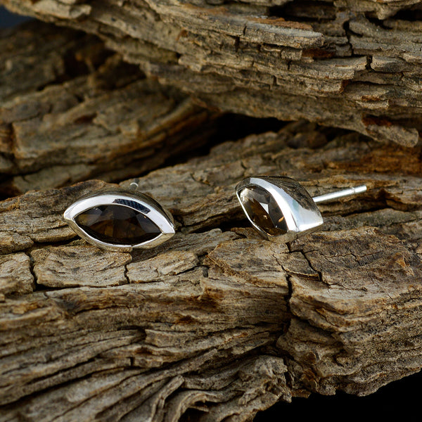 Smoky-Quartz-Italian-Lorena-Solitaire-Stud-Brown-Silver-Earring