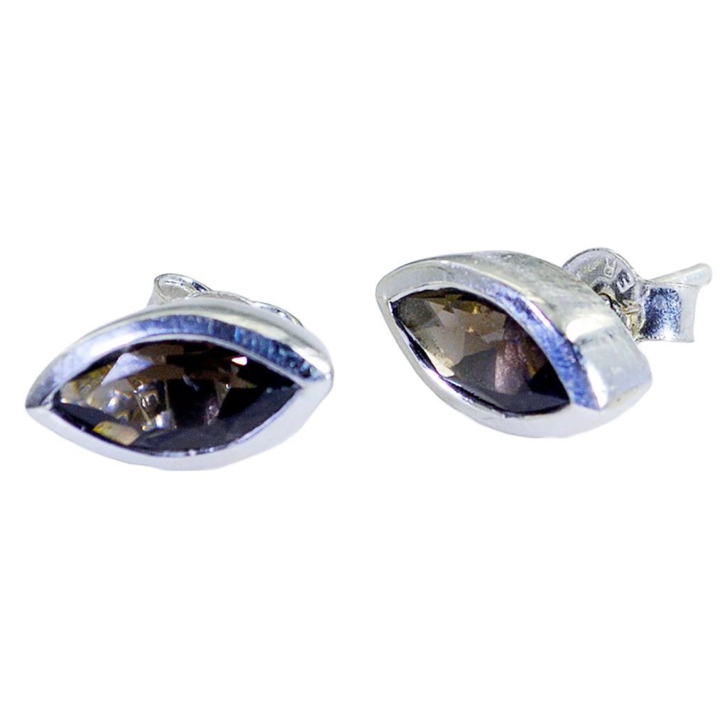 Smoky-Quartz-Italian-Lorena-Solitaire-Stud-Brown-Silver-Earring