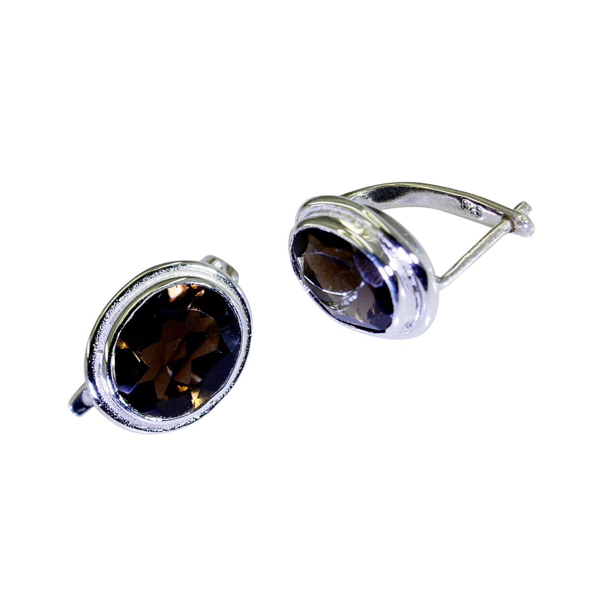 Smoky-Quartz-Russian-Andrea-Solitaire-Stud-Brown-92.5-Silver-Earring