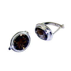 Smoky-Quartz-Russian-Andrea-Solitaire-Stud-Brown-92.5-Silver-Earring