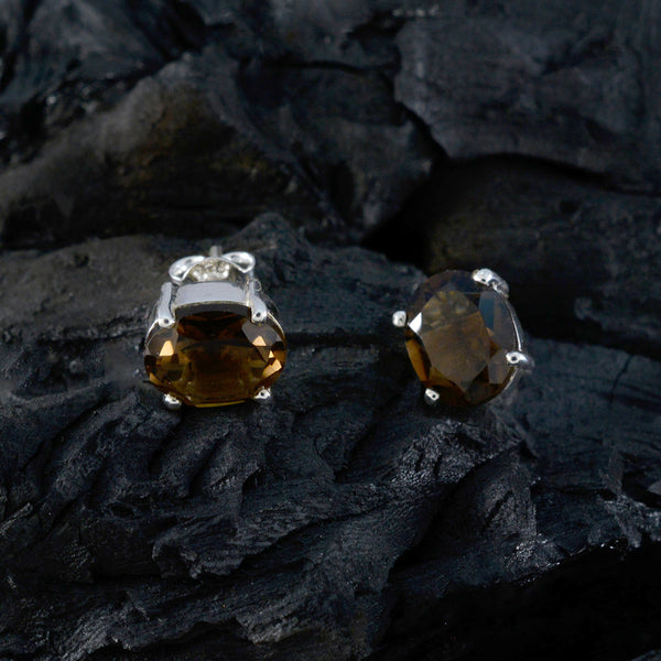 Smoky-Quartz-Mexican-Lucia-Solitaire-Stud-Brown-925-Sterling-Silver-Earring