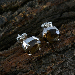 Smoky-Quartz-Mexican-Lucia-Solitaire-Stud-Brown-925-Sterling-Silver-Earring