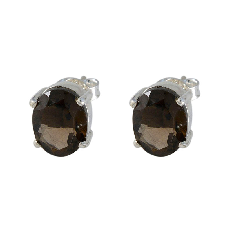 Smoky-Quartz-Mexican-Lucia-Solitaire-Stud-Brown-925-Sterling-Silver-Earring