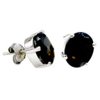 Smoky-Quartz-Mexican-Lucia-Solitaire-Stud-Brown-925-Sterling-Silver-Earring