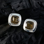 Smoky-Quartz-Spanish-María-Solitaire-Stud-Brown-Silver-Earring