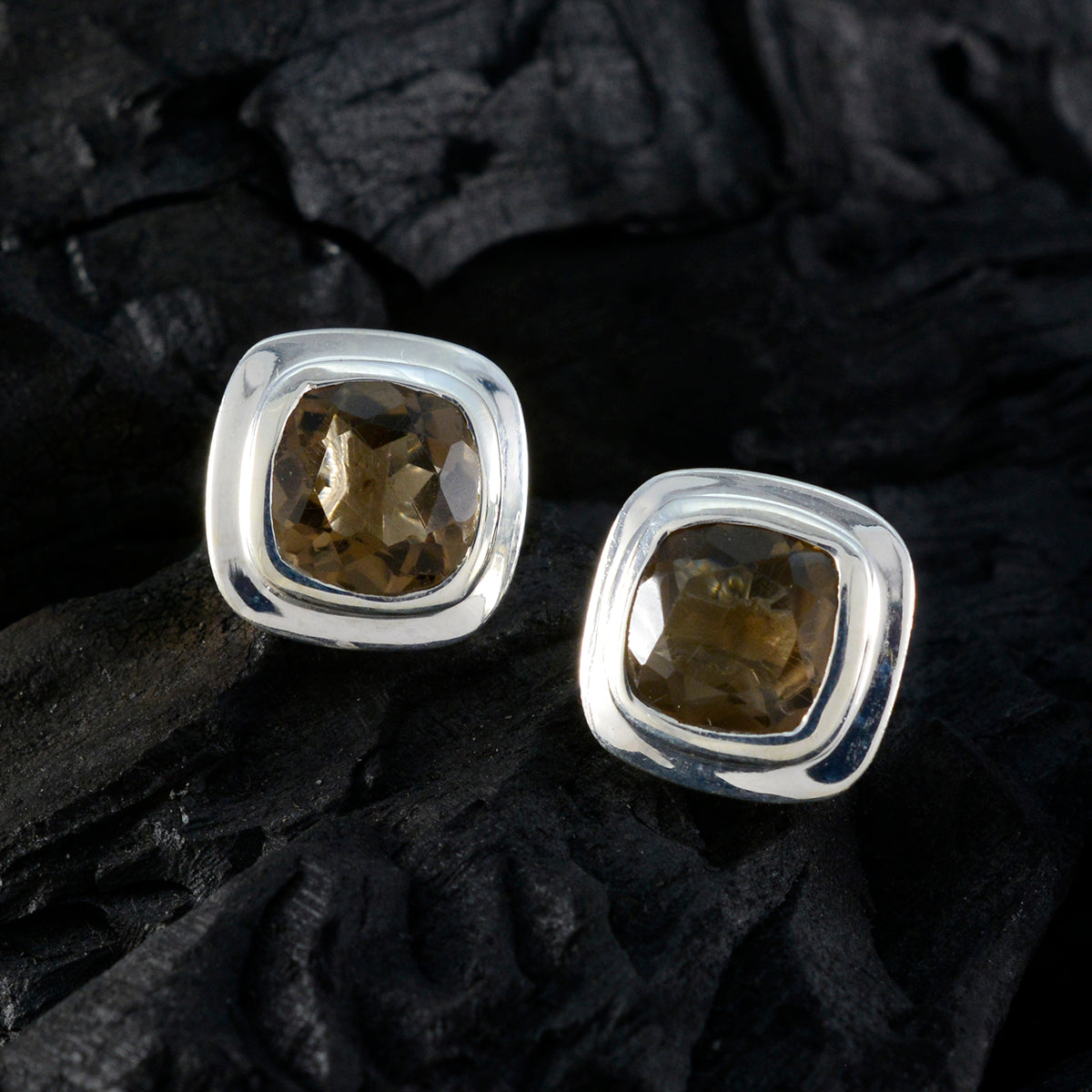 Smoky-Quartz-Spanish-María-Solitaire-Stud-Brown-Silver-Earring