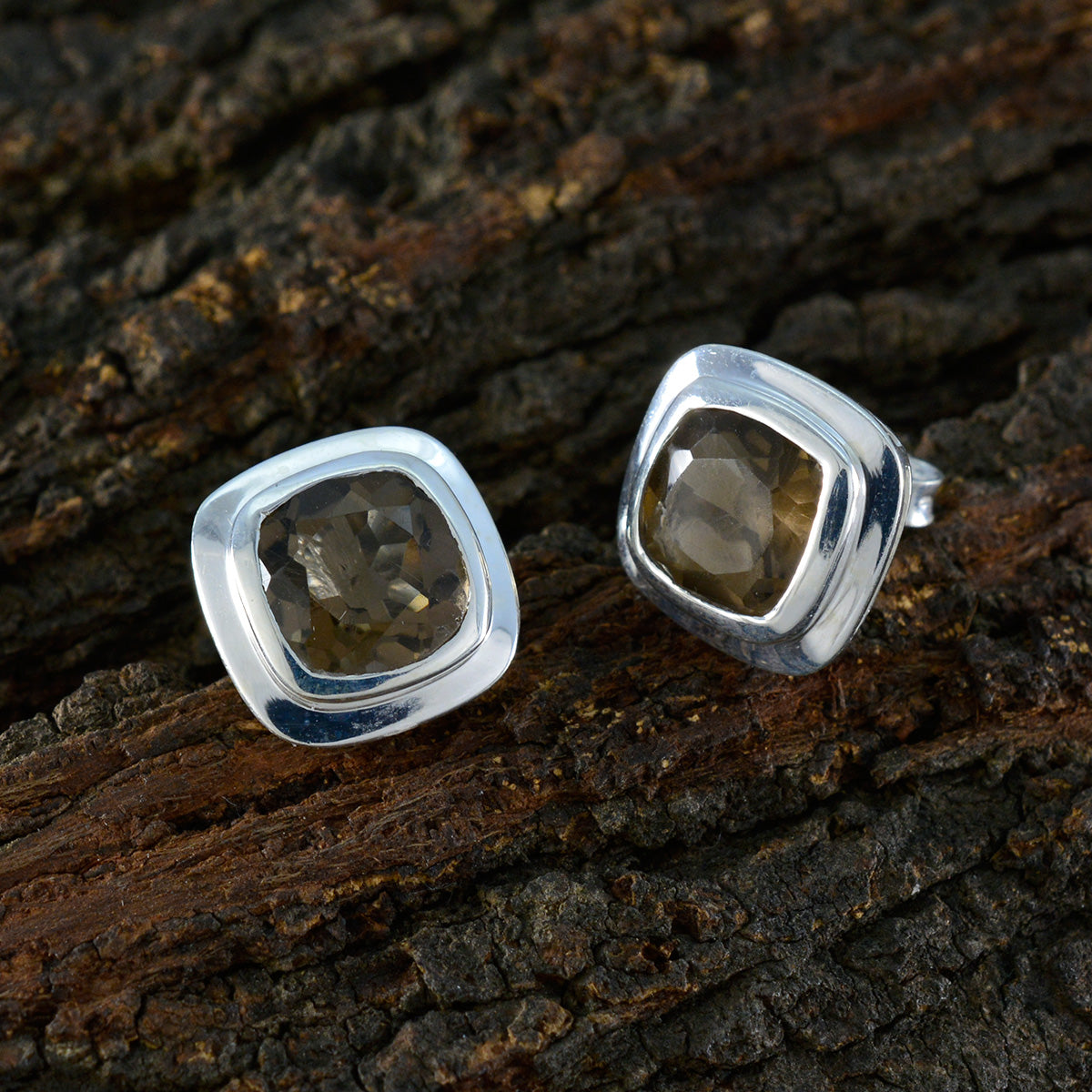 Smoky-Quartz-Spanish-María-Solitaire-Stud-Brown-Silver-Earring