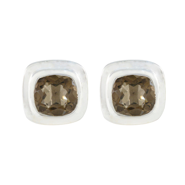 Smoky-Quartz-Spanish-María-Solitaire-Stud-Brown-Silver-Earring