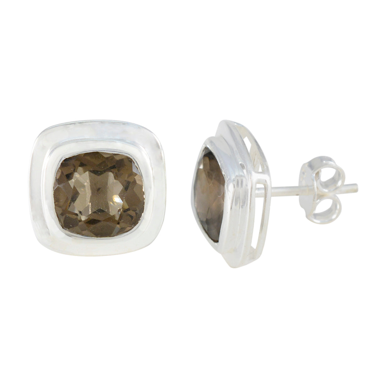 Smoky-Quartz-Spanish-María-Solitaire-Stud-Brown-Silver-Earring