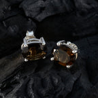 Smoky-Quartz-Japanese-Camila-Solitaire-Stud-Brown-Sterling-Silver-Earring