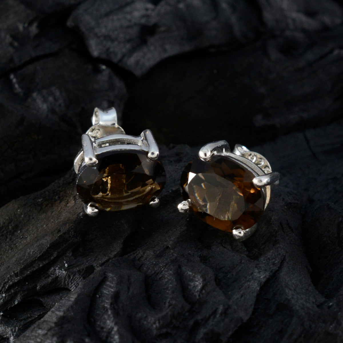 Smoky-Quartz-Japanese-Camila-Solitaire-Stud-Brown-Sterling-Silver-Earring