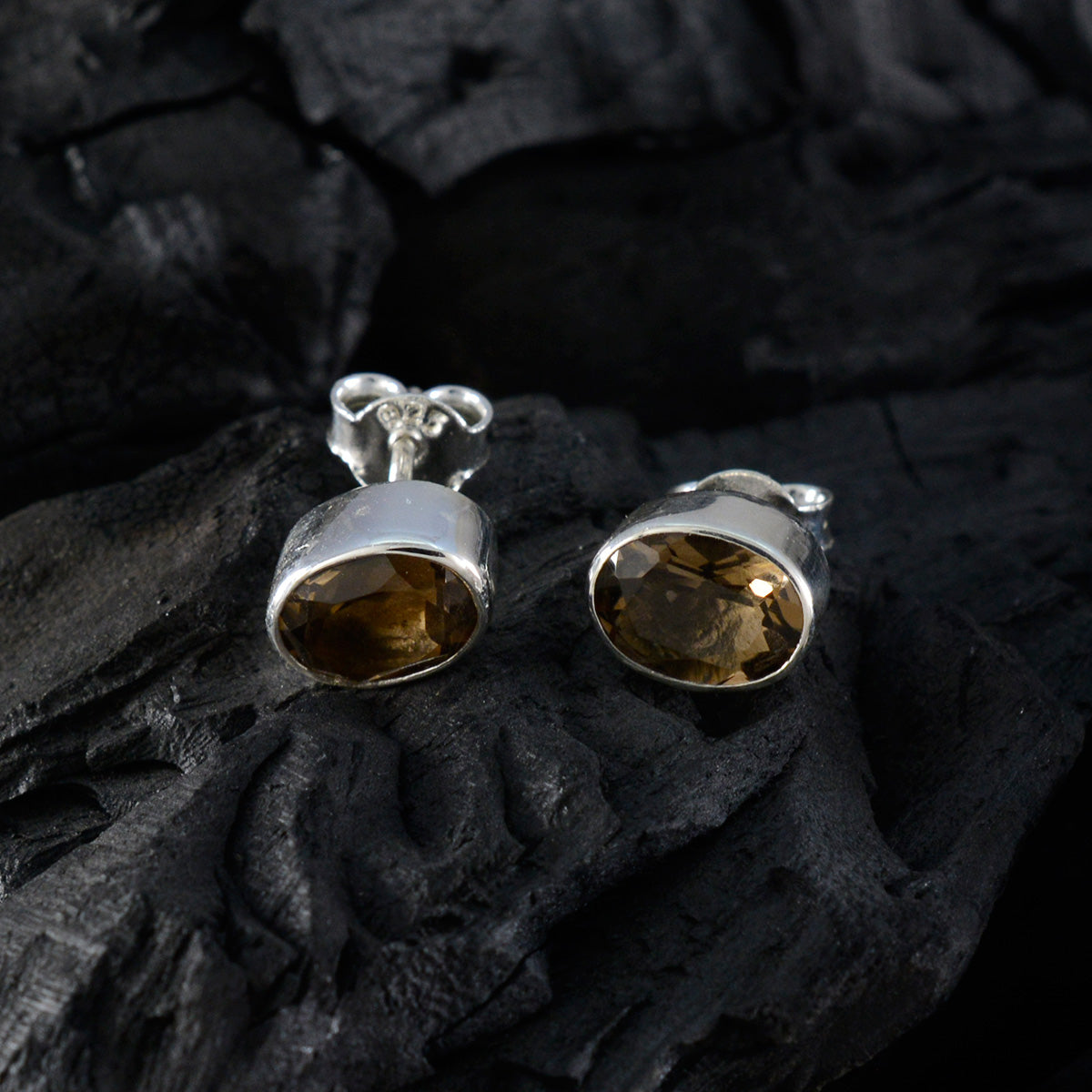 Smoky-Quartz-Egyptian-Camila-Solitaire-Stud-Brown-925-Silver-Earring