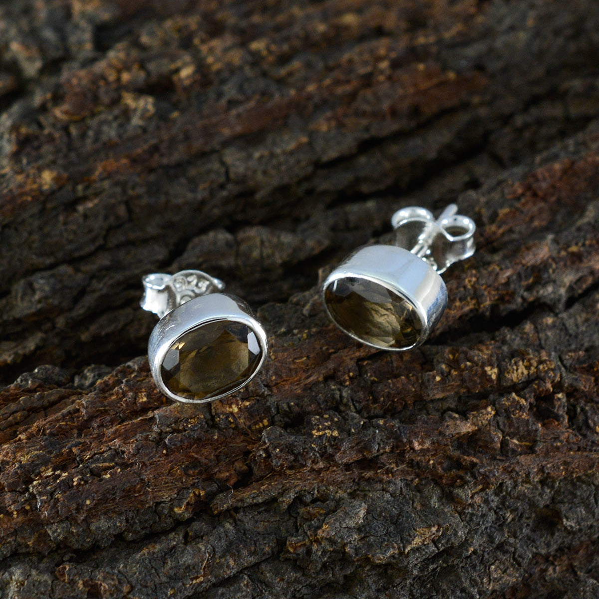 Smoky-Quartz-Egyptian-Camila-Solitaire-Stud-Brown-925-Silver-Earring