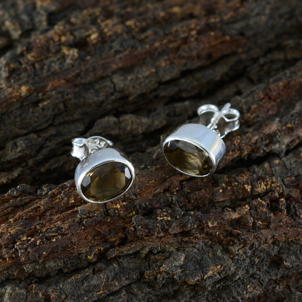 Smoky-Quartz-Egyptian-Camila-Solitaire-Stud-Brown-925-Silver-Earring