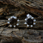 Smoky-Quartz-Middle-Eastern-Isadora-Solitaire-Stud-Brown-Silver-Earring