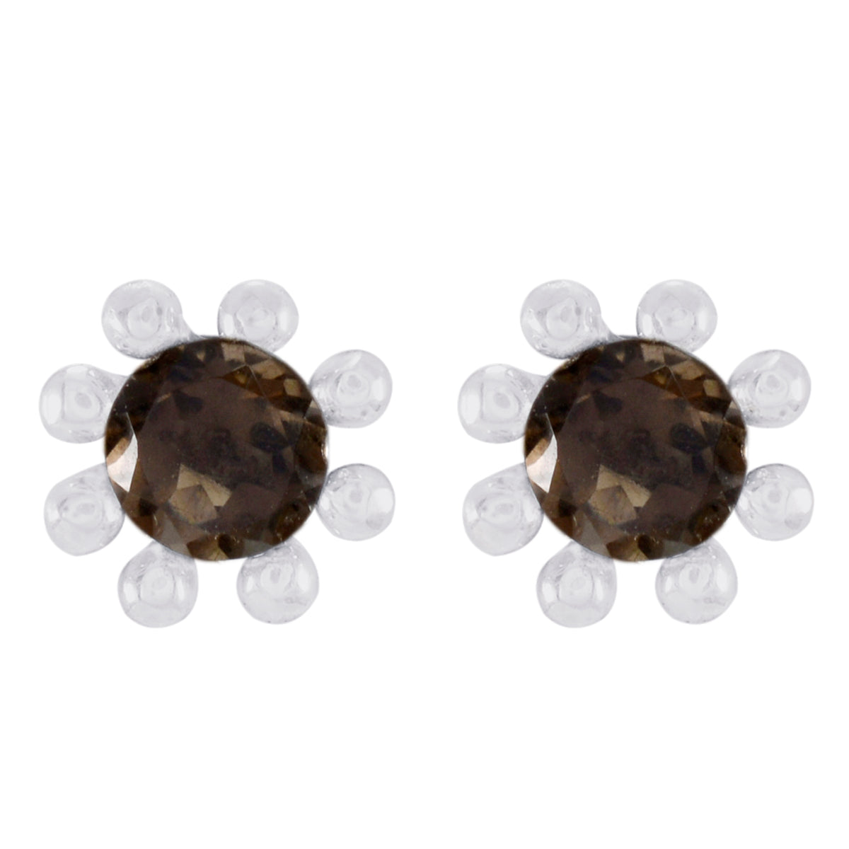Smoky-Quartz-Middle-Eastern-Isadora-Solitaire-Stud-Brown-Silver-Earring